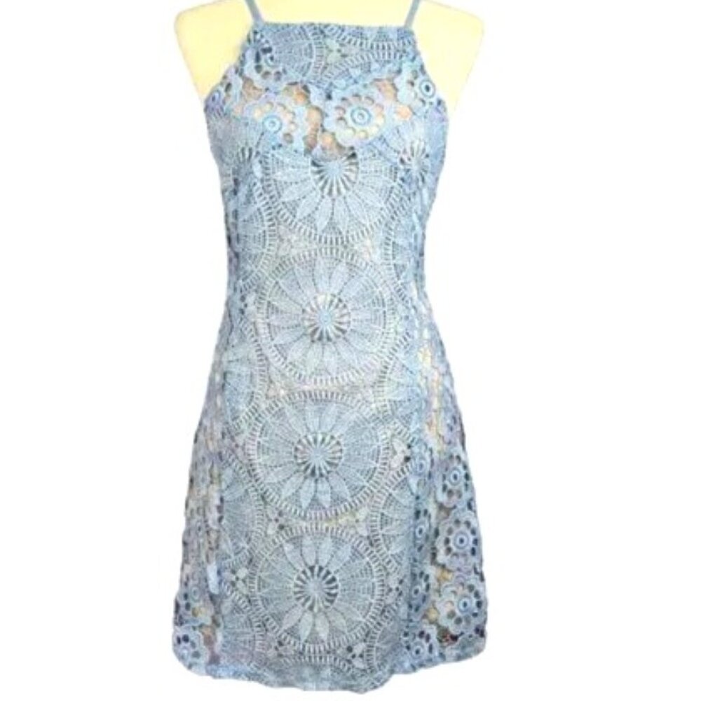 Blue Crochet Lace Mini Dress (Francesca's - Periwinkle/Blue - S)